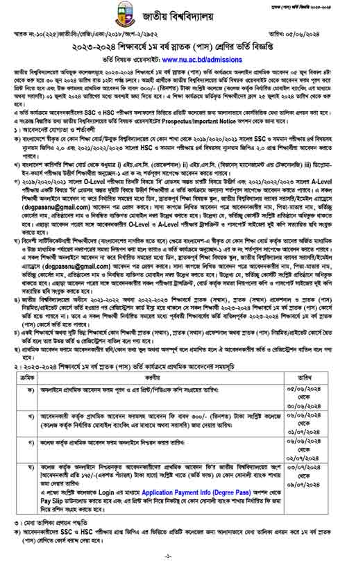 Degree (Pass) Admission Circular